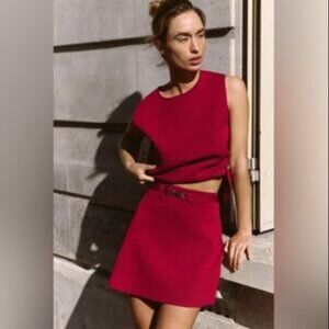ZARA SIDE BUTTON KNIT VEST TOP AND KNIT MINI SKIRT WITH BELT 2 PIECES SET NWT